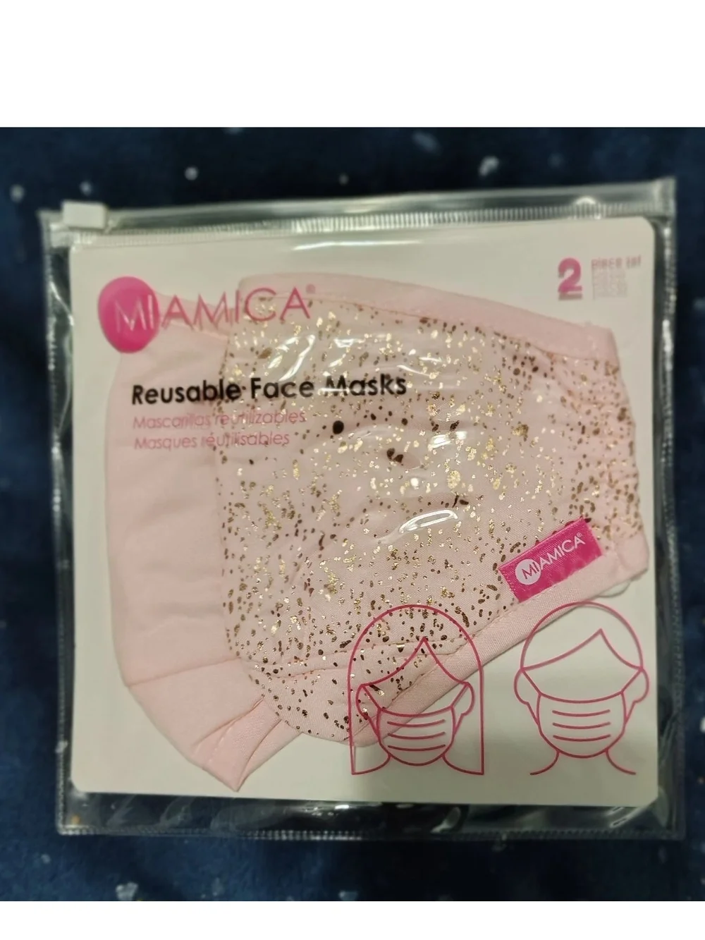 Mamica Women's Reusable Face Mask 3-Pack - Pink Floral & Blue Stripe